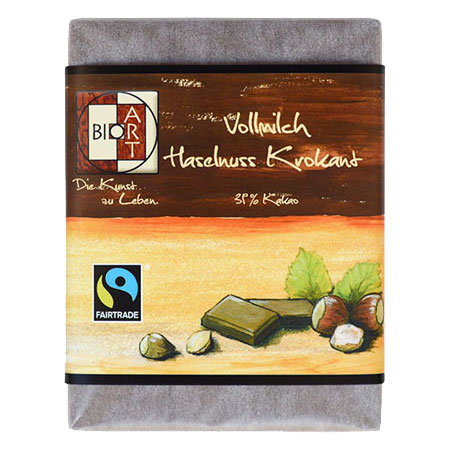BioArt Schoko Vollmilch Haselnusskrokant 70g / FairTrade
