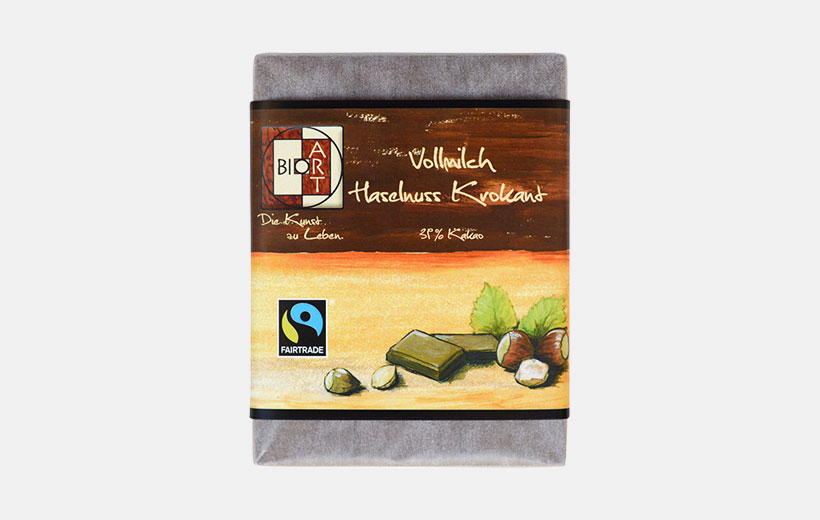 BioArt Schoko Vollmilch Haselnusskrokant 70g / FairTrade