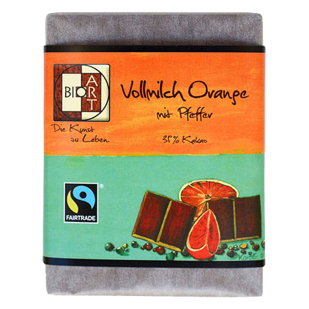 BioArt Schoko Vollmilch Orange Pfeffer 70g/FairTrade