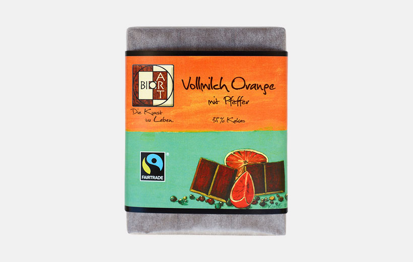 BioArt Schoko Vollmilch Orange Pfeffer 70g/FairTrade