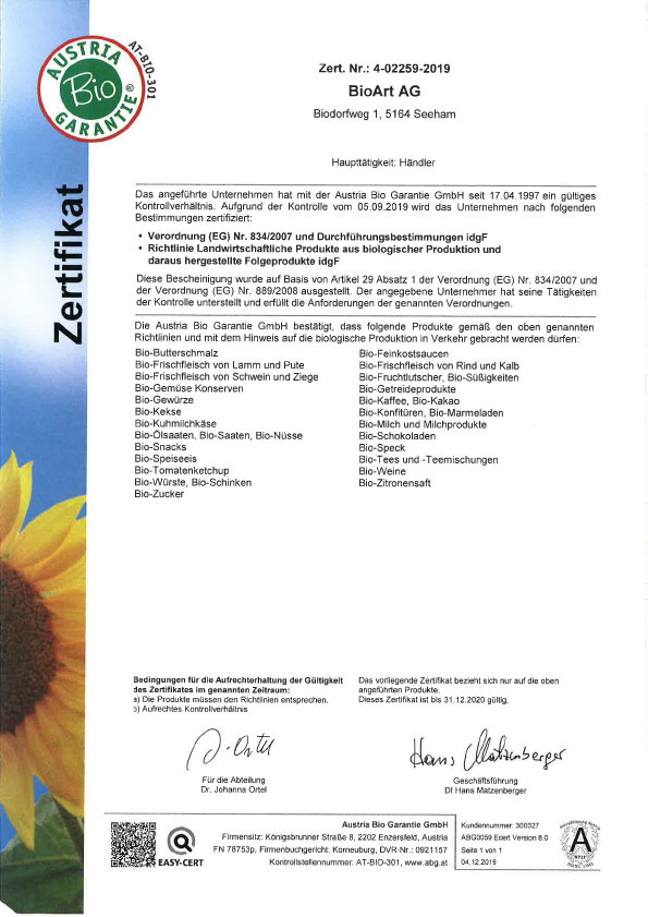 Zertifikat Austria Bio Garantie
