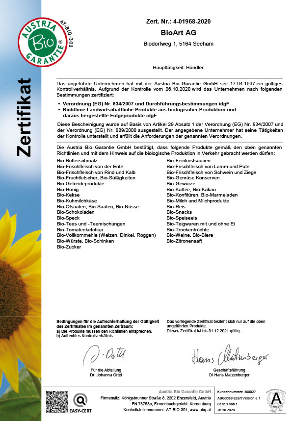 Austria Bio Garantie Zertifiakt