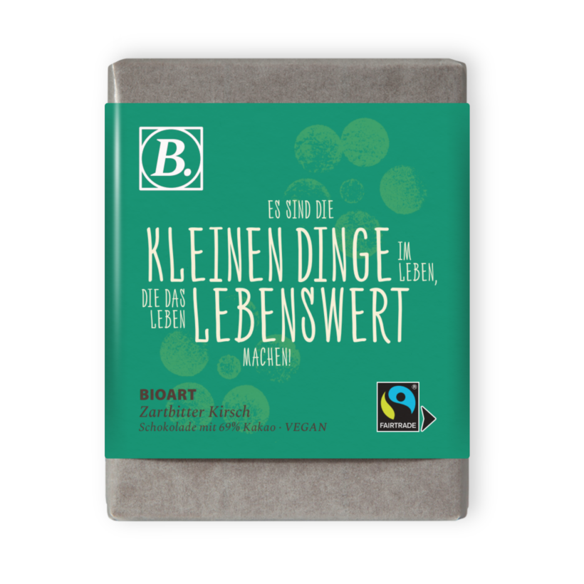 BIOART Schoko Es sind die kleinen Dinge im Leben, die das Leben lebenswert machen 70g, Zartbitter Kirsch, Fairtrade