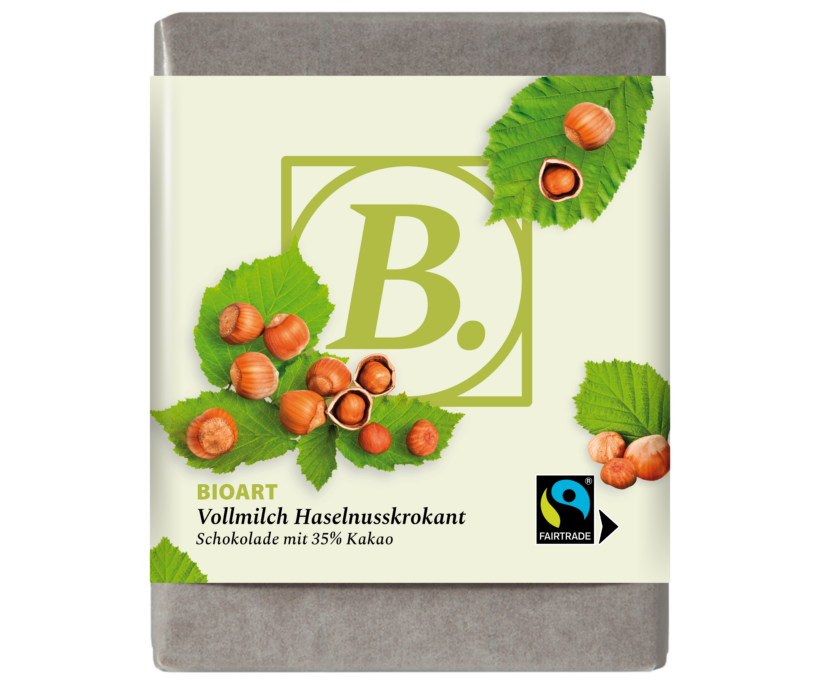 BIOART Schoko Vollmilch Haselnusskrokant 70g, Fairtrade