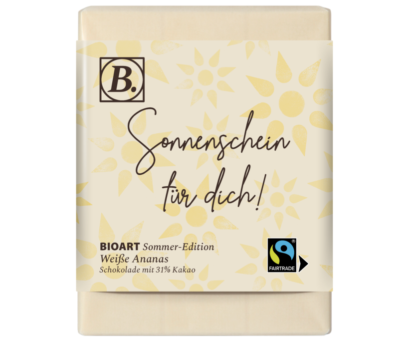 BIOART Schoko Sonnenschein für dich 70g Weiße Ananas Fairtrade