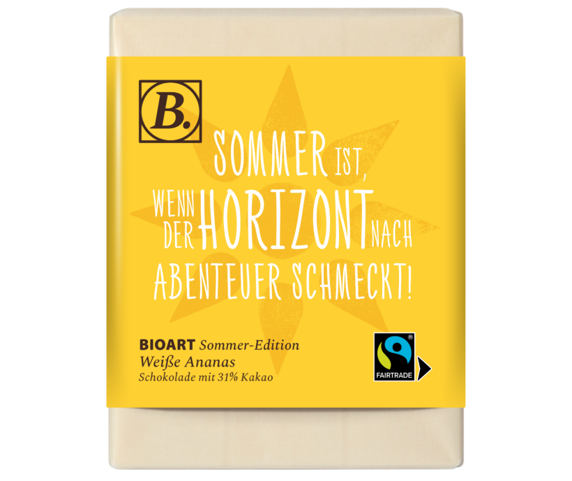 BIOART Schoko Sommer ist, wenn der Horizont nach Abenteuer schmeckt! 70g, Weiße Ananas, Fairtrade