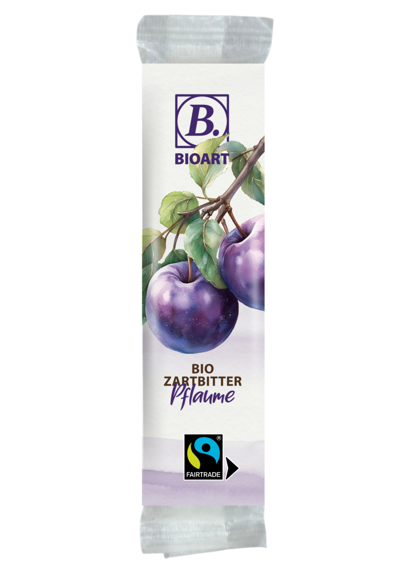 B. Schoko-Riegel Zartbitter Pflaume 30g bio, Fairtrade