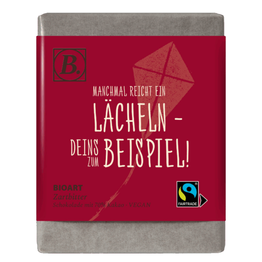 BIOART Schoko "Manchmal reicht ein Lächeln - deins zum Beispiel!" 70g, Zartbitter, Fairtrade