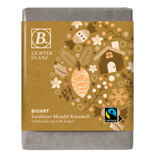 BIOART Weihnachten "Lichterglanz" Zartbitter Mandel Karamell 70g, Fairtrade