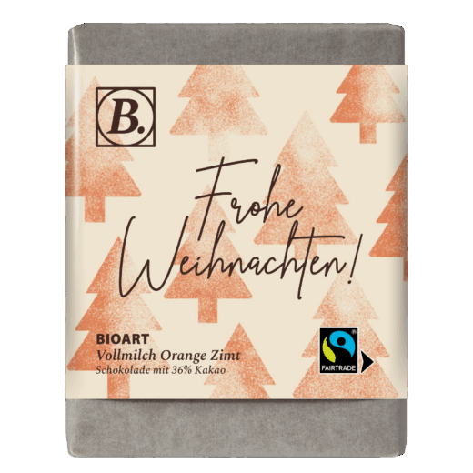 BIOART "Frohe Weihnachten" Vollmilch Orange-Zimt 70g, Fairtrade