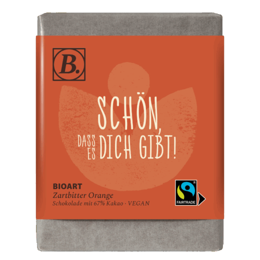 BIOART Schoko "Schön das es dich gibt!" 70g Zartbitter Orange, Fairtrade